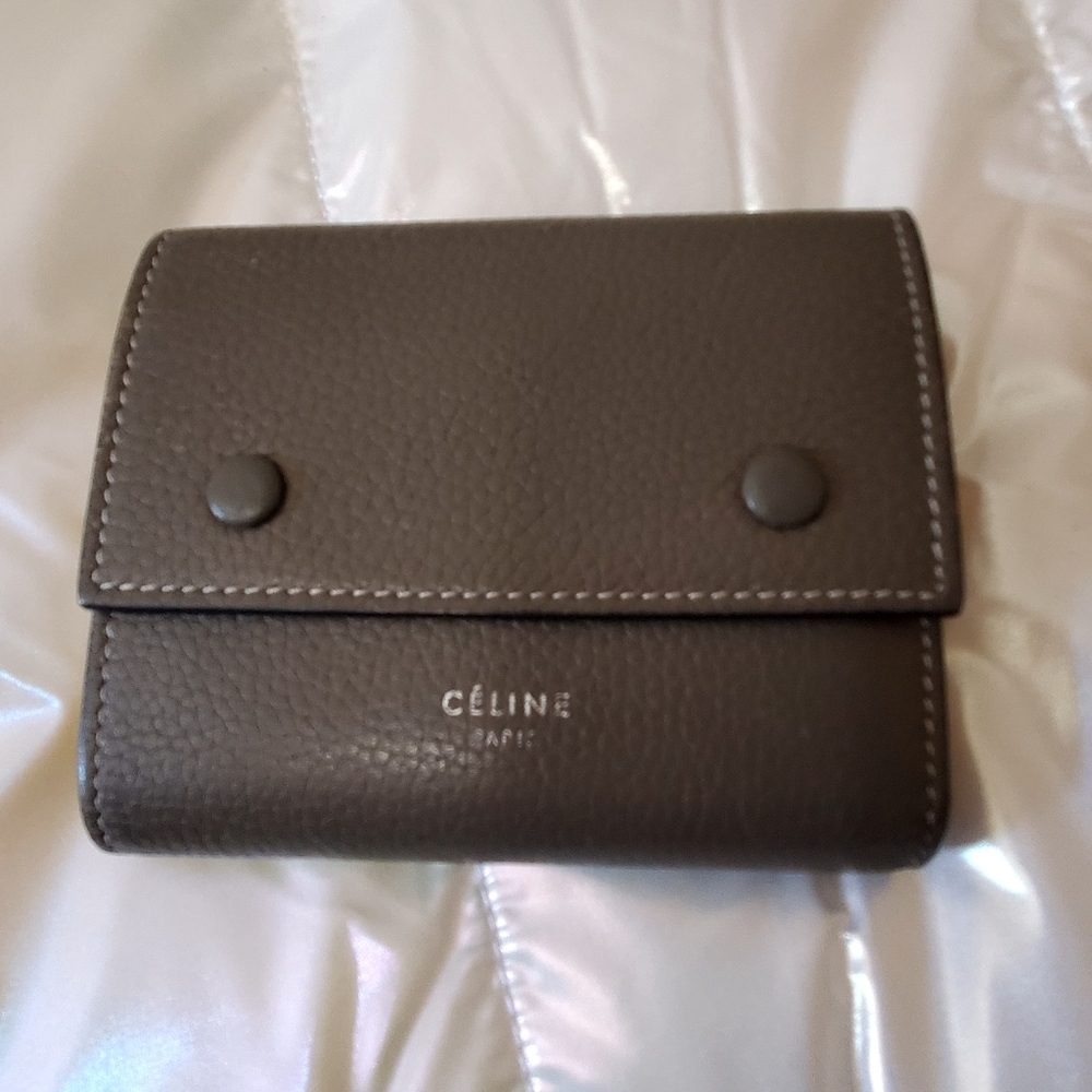 Celine double snap tri-fold wallet Bi-color Grey & Yellow